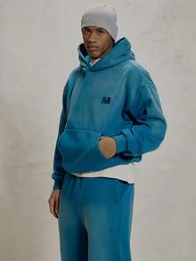 Musero Oversized Langarm Gewaschen Kapuzenpullover mit Marken-Patch-Details Trainingsanzug Co-Ord Sweatshirt Oberteil nur Herbst Kapuzenpullover Essentials Frühling&Sommer - Blau - Übersicht 4