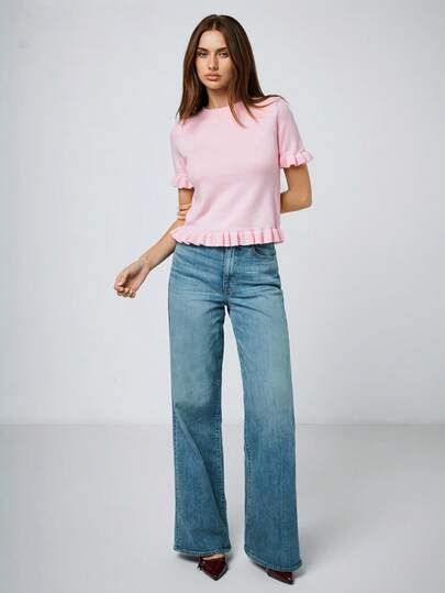 Maija Women's Casual Solid Color Ruffle Back Tie Elegant Short Sleeve Sweater Pink  Resort Wear 2026