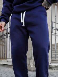 Artur Kramer 2件套男士休闲运动连帽运动服套装，秋冬 - 藏蓝色 - 查看 6