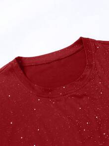 Claim Dot 男士圆领短袖金属银星印花休闲T恤 - 酒紅色 - 查看 4