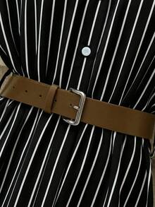 Franclia Women's New Striped Shirt Waist Slim Fit Dress - Black and White - View 3