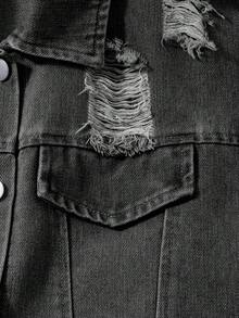 SHEIN 2pcs/Set Tween Girls Black Knit Camisole Dress With Fringe Denim Vest, Casual Commuter Outfit - Black - View 5