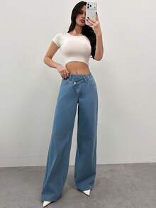 Firerie 女士休闲浅色水洗牛仔超长阔腿牛仔裤，带拉链细节 - 淺色水洗藍 - 查看 5