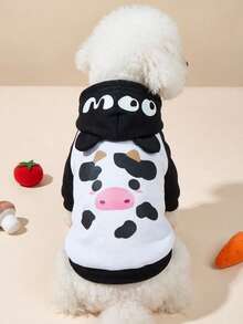 PETSIN 1 pieza Sudadera con capucha de poliéster con estampado de letras y tema animal, adecuada tanto para gatos como para perros, tanto en interiores como en exteriores. - Blanco y Negro - Ver 1