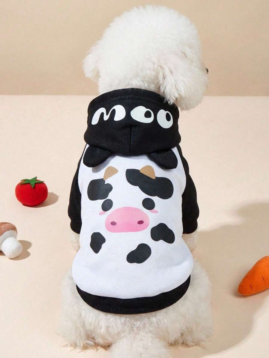 PETSIN 1 pieza Sudadera con capucha de poliéster con estampado de letras y tema animal, adecuada tanto para gatos como para perros, tanto en interiores como en exteriores. - Blanco y Negro - Ver 1