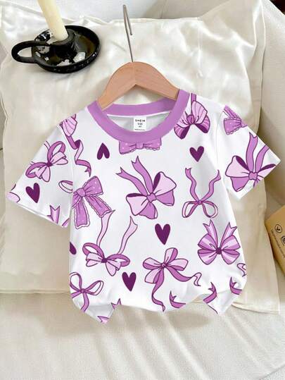 1件女童数码印花圆领短袖T恤，春夏款