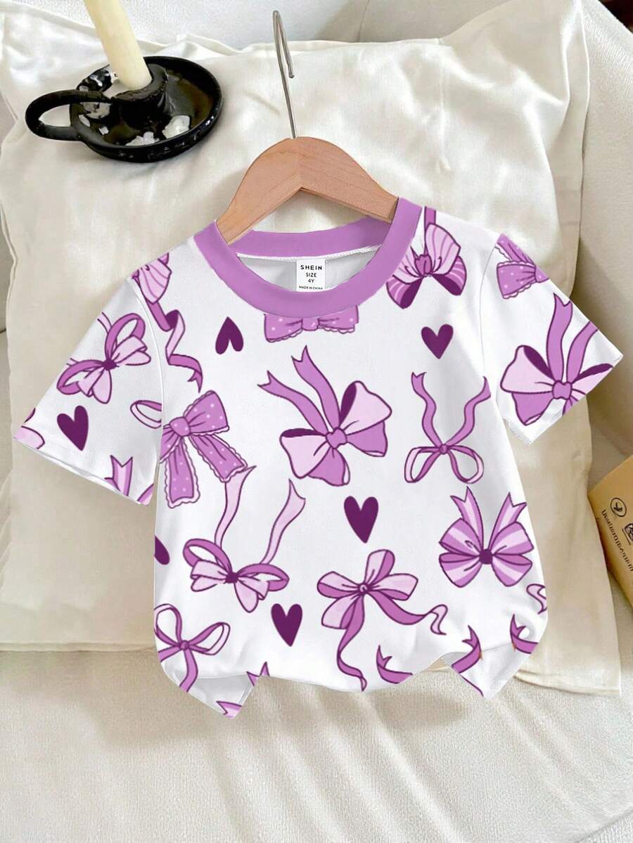 1pc Girls Digital Print Round Neck Short Sleeve T-Shirt, Spring/Summer - Multicolor - View 1