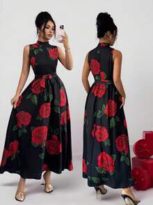 Rafferiza 女士高领无袖印花连衣裙 - 黑色 - 查看 1