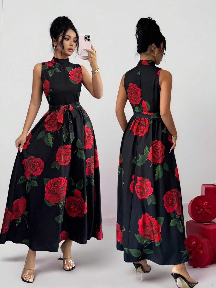 Rafferiza 女士高领无袖印花连衣裙 - 黑色 - 查看 1