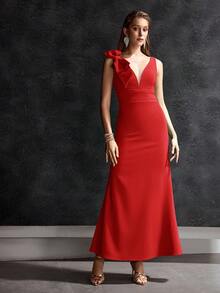 MOTF Soiréza VESTIDO DE CÓCTEL PARA MUJER CON LAZO Y CORTE BIES - Rojo - Ver 4