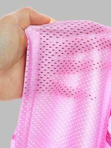 SHEIN 适合年轻女孩的Y2K街头风超大款T恤，采用豹纹印花、蝴蝶结装饰、标语印花、网眼针织V领、罗纹饰边和短袖设计，粉色。 - 彩色 - 查看 5