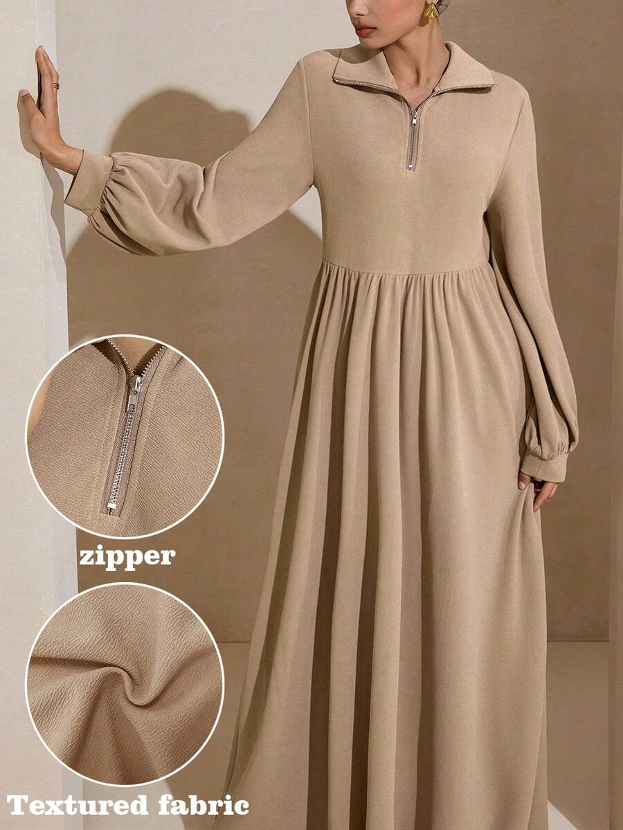 Graceveil Đầm nữ màu trơn cổ bẻ, khóa kéo, cài khuy nửa thân, tay phồng, kiểu dáng thường ngày, thích hợp cho tiệc tùng.