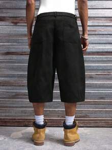 AXEPEAK 男士休闲字母贴布宽松短裤，夏季 - 黑色 - 查看 3