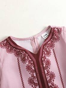 SHEIN Baby Girl Elegant Floral Print Notched Neck Dress