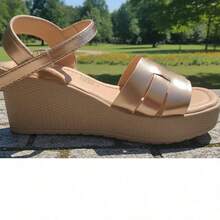 Sandalias de plataforma casual alto 5 en piel sintetico - Oro rosa - Ver 8