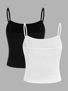 SHEIN Tween Girl Bow Print Camisole Undershirt - Black - View 2