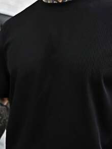 Artur Kramer 男士修身常规款轻薄透气夏季纯色纹理休闲圆领短袖T恤 - 黑色 - 查看 3