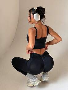 With My Calm Women's Seamless Yoga Leggings - Black - View 2