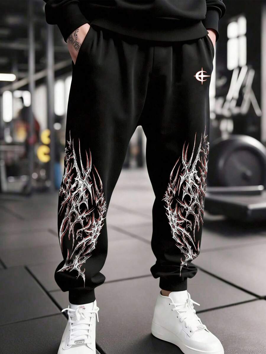Manfinity Sport PWRUP Men's Casual Printed Pants - Black - View 1