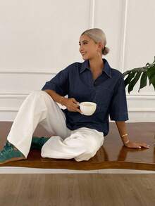 DAZY Women's Casual Loose Fit Raw Denim Jacket, New Autumn Collection - Dark Wash - View 6