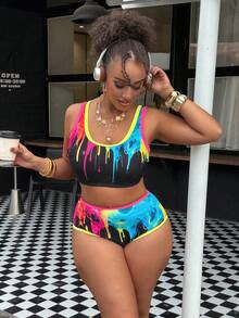 Slaydiva 2026 New Arrival Plus Size Fashionable Colorful Fluid Tankini Swimsuit Set, European And American Cross-Border - Multicolor - View 1