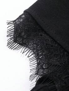 DAZY Áo thun nữ tay ngắn họa tiết ren vá màu trơn đơn giản - màu đen - Xem 8