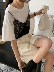 DAZY Women Lace Camisole & Short Sleeve T-Shirt, Casual Look Summer - White - View 8