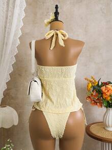 Bellisia Women's Textured 2 Pieces Bikini Set, Casual Holiday Style - Yellow - View 2