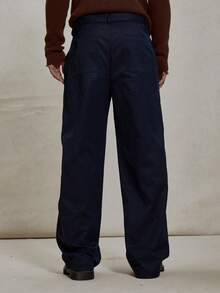 Musero Loose Fitted Fabric Belted Cargo Style Pant Pocket Detailing Trouser Winter Essentials - Navy Blue - View 4