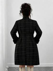 Elenzga Plus Size Women's Fashionable Retro Elegant Double-Breasted Wool Coat, Versatile For Daily Wear, Minimalist And Commuter Style - Black - View 2