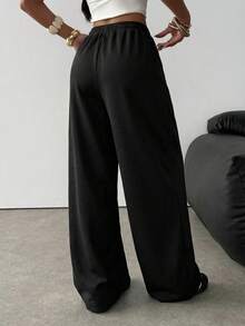 SHEIN Teen Girl Loose Fit Casual Sweatpants With Pockets, Light Floral Gray Black Baggy Pants Wide Leg Pants Loose Pants Comfy Pants Girl Wide Leg Pants Baggy Girl Pants - Black - View 3