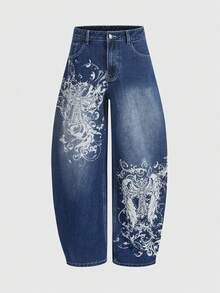ROMWE MEN Goth Áo thun nam in hình chữ thập và quần jeans ống đứng rách kiểu vintage. - Màu xanh lam - Xem 7