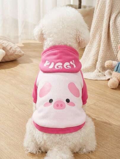 PETSIN 1pc Polyester Animal-Themed, Letter-Print, Warm Hooded Sweatshirt Suitable For Cats And Dogs, Both Indoors And Outdoors.