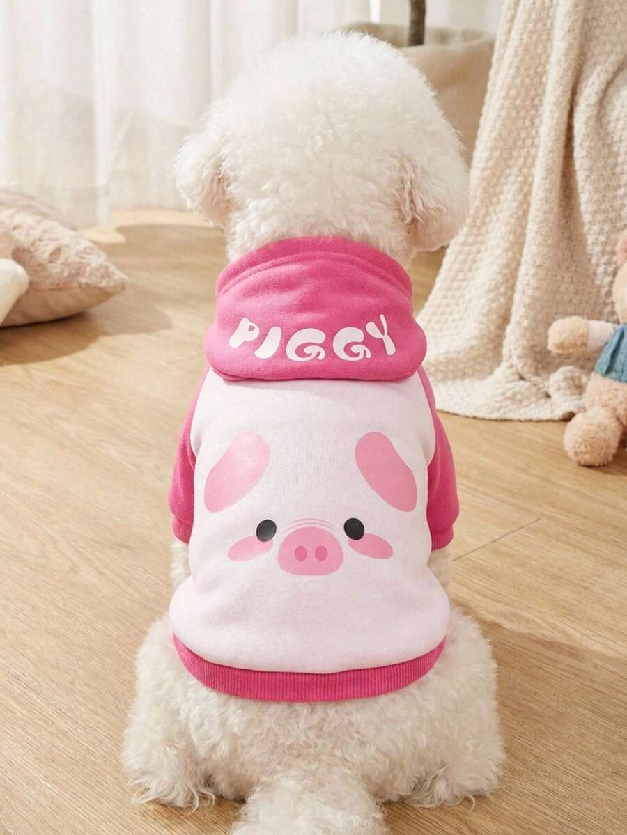 PETSIN 1pc Polyester Animal-Themed, Letter-Print, Warm Hooded Sweatshirt Suitable For Cats And Dogs, Both Indoors And Outdoors. - Pink - View 1