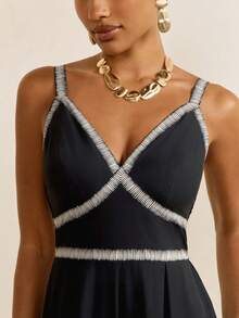 CAJUNI Paisagem PB 系列时尚度假连体裤 - 黑色 - 查看 3