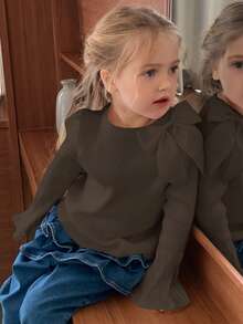 DAZY Young Girls Round Neck Bow Tie Knit Sweater, Korean Style Fresh And Cute - Coffee Brown - View 3