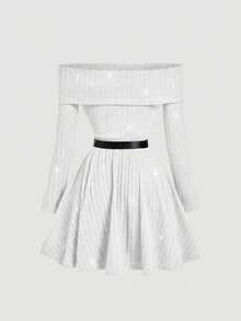 SHEIN MOD 亮白色露肩系带迷你连衣裙 - 白色 - 查看 2