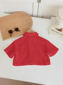 SHEIN LMoss Kids 女婴可爱白色短袖衬衫，夏季百搭 - 紅色 - 查看 2