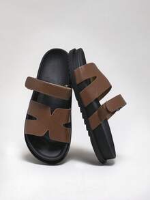 SHUZIA Round Toe Double Band Flat Slider Sandals For Christmas Valentine's Day - Olive Green - View 5