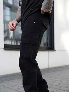 Artur Kramer Men's Fashion Casual Washed Cargo Denim Jeans,Cargo Pants - Black - View 6