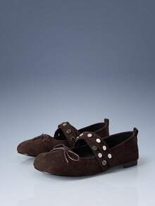 CUCCOO GRLICON Women's Bow Studded Flat Loafers - Rust Brown - View 1