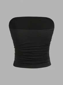 Girlism 3件套少女黑白针织高弹力束腰连体衣，多功能舒适褶皱弹力修身休闲吊带内衣 - 黑與白 - 查看 5