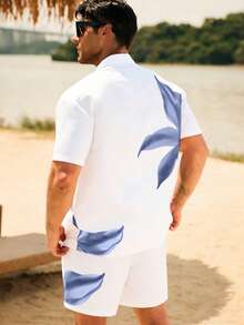 Zalmeno Conjunto casual de verano para hombre con camisa de manga corta con botones y estampado floral - Multicolor - Ver 2