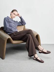 CUCCOO BIZCHIC 女士棕色方头商务简约舒适办公平底鞋，露跟设计 - 咖啡棕 - 查看 6