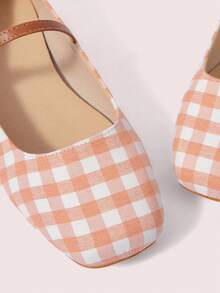 CUCCOO DOLLMOD Chaussures plates à bout carré style Babies à carreaux pour femmes, style campus, talons bas mignons, chaussures de printemps rouges pour le printemps, Pâques - Acajou - Voir 8