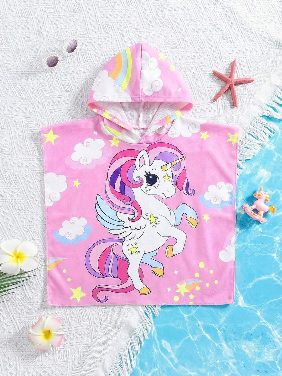 Babygirl Cute Casual Pink Cartoon Pattern Hooded Loose Swimsuit Cover-Up - Multicolor - View 1