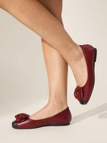 CUCCOO CHICEST 女士花卉装饰休闲通勤百搭时尚鞋 - 酒紅色 - 查看 5