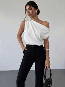 Firerie 两件套女士休闲撞色露肩上衣和裤子套装 - 黑與白 - 查看 10