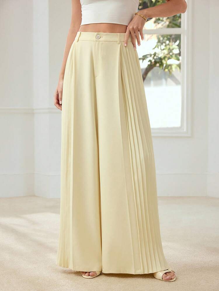 ELEGANT PLEATED DRAPED LOOSE WIDE LEG PANTS