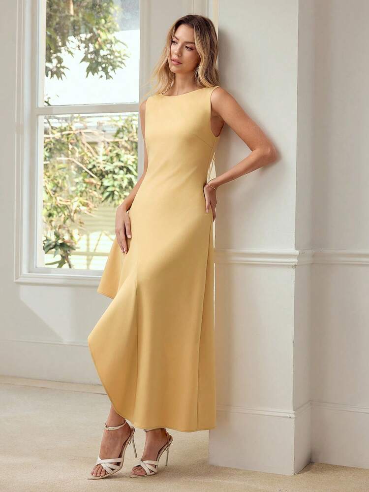 WOMEN'S ELEGANT ASYMMETRIC HEM MID-LENGTH DRESS, SUITABLE FOR SPRING/SUMMER OCCASIONS